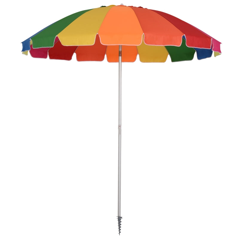 Multicolour Beach Umbrella with Sand Anchor, UV Protection, Tilt, Carry Bag