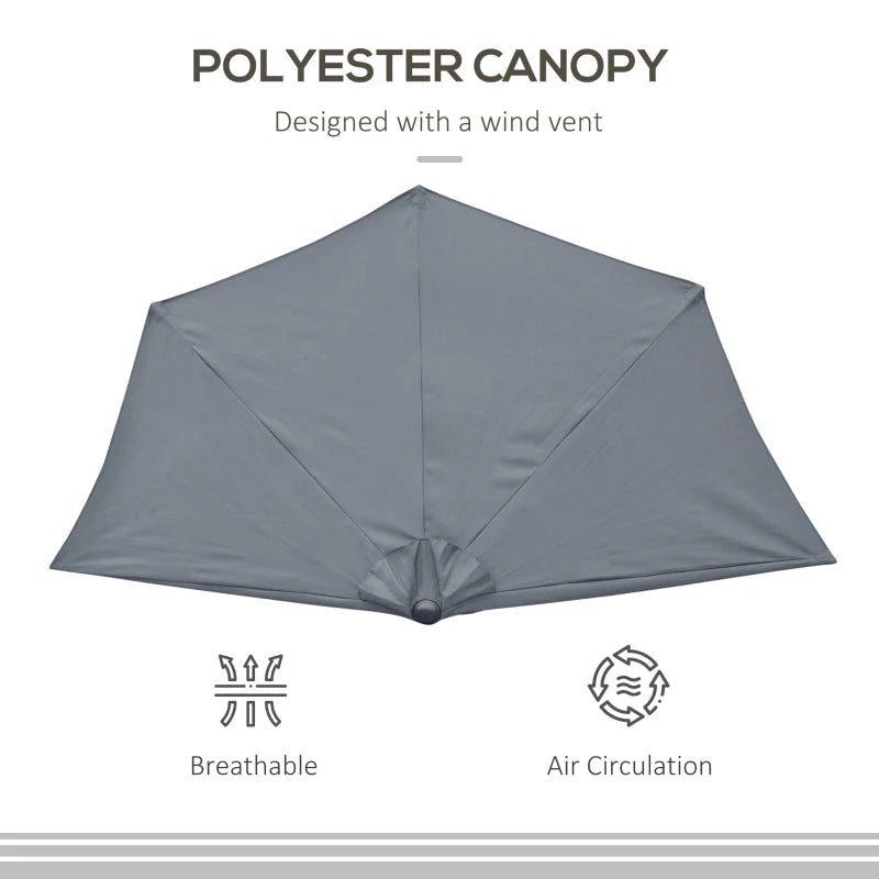 Grey 2.7m Half Garden Parasol with 5 Steel Ribs