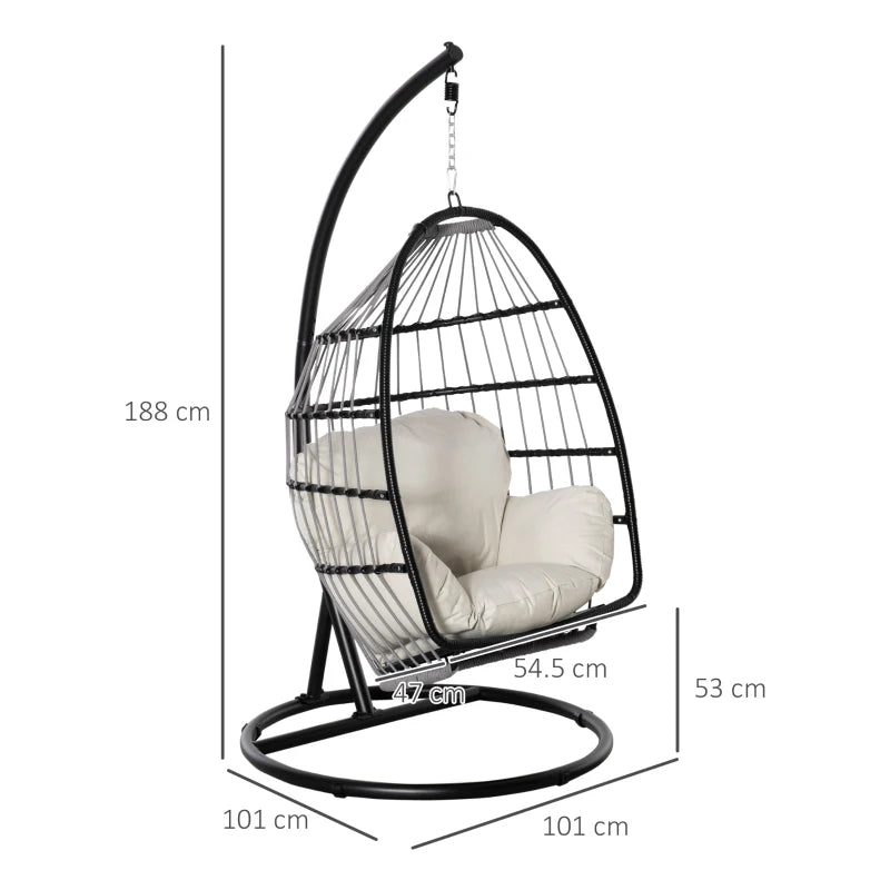 Black Rattan Hanging Egg Chair with Cushion and Stand