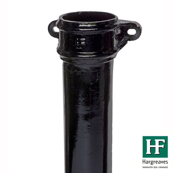 Hargreaves Cast Iron 100mm Double Socket Eared Rainwater Pipe 1829mm  - Painted Black