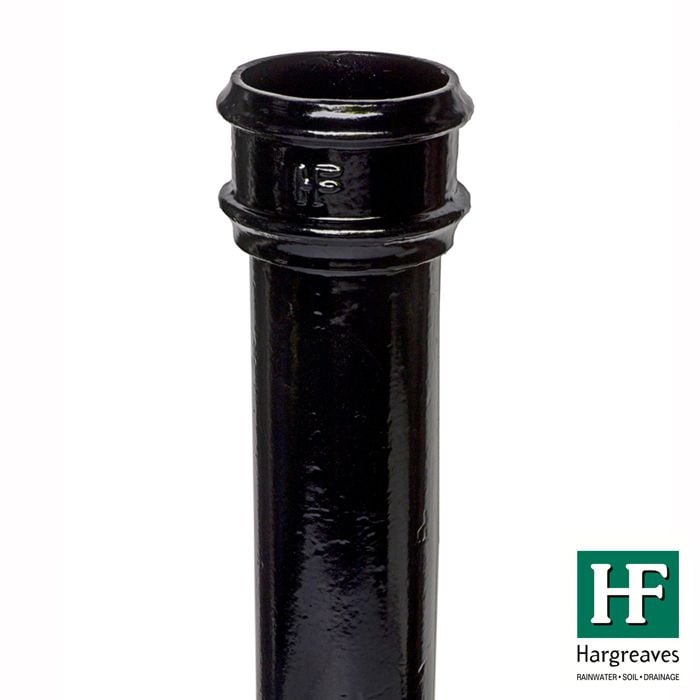 Hargreaves Cast Iron 100mm Plain Rainwater Pipe 610mm  - Painted Black