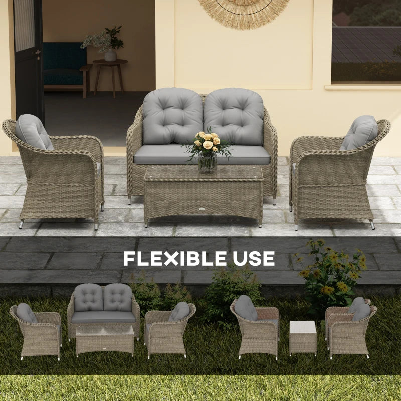 Stylish Light Grey Rattan Sofa Set with Glass Table