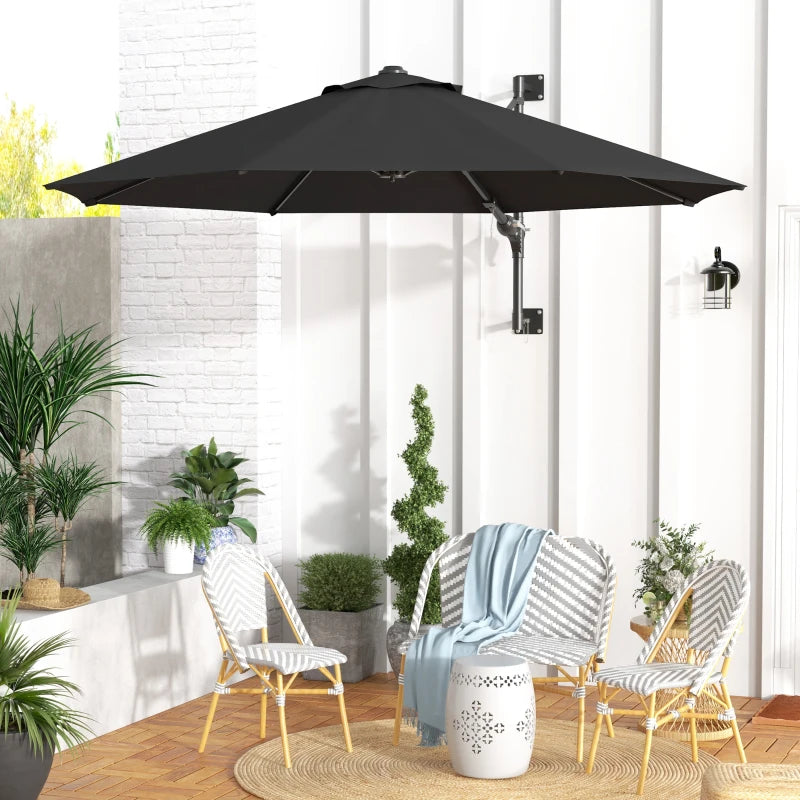 Grey 3m Wall-Mounted Parasol Shade with Handle