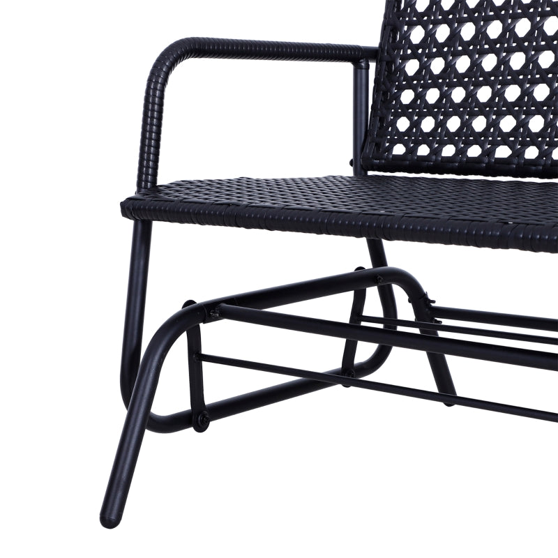 Black 2-Seater Rattan Glider Bench with Steel Frame