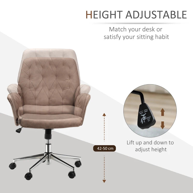 Vinsetto Height Adjustable Microfibre Office Desk Chair with Armrests & Swivel - Stylish Vanity Chair for Home & Coffee Use