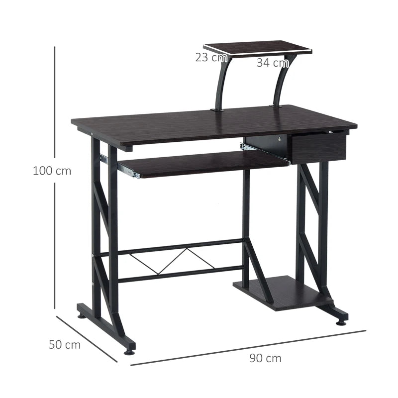Dark Brown Computer Desk with Display Stand, Sliding Keyboard Tray, Host Box Shelf - Stylish Home Office Workstation