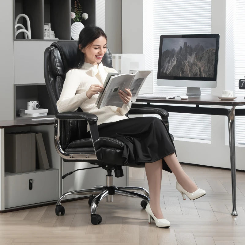 Ergonomic Heavy Duty Faux Leather Office Chair with Tilt Function Adjustable Height 500LBS Swivel Computer Chair for Home Study Black