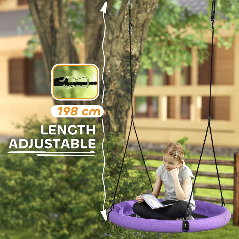 Kids 100cm Diameter Nest Swing Seat with Adjustable Ropes for Outdoor Fun Purple