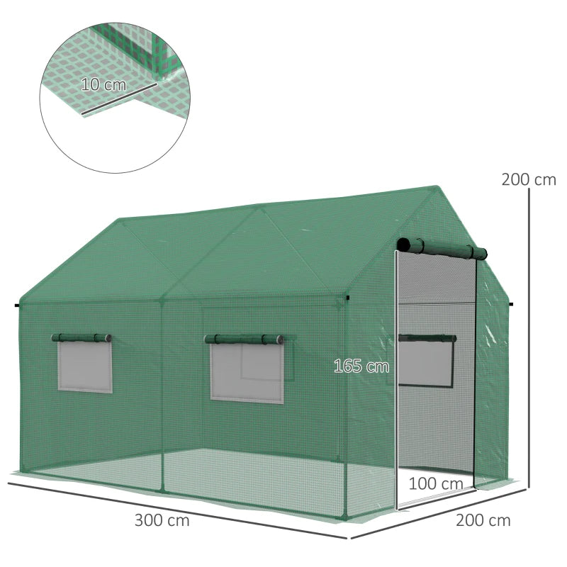 Green Walk-in Polyethylene Greenhouse, 2x3m