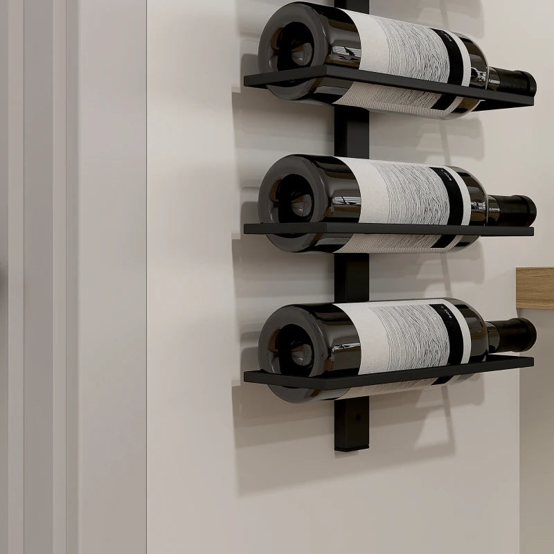 10-Tier Wall Mount Wine Rack - Steel Wine Bottle Holder for Kitchen, Dining Room & Home Bar - Black Display Rack