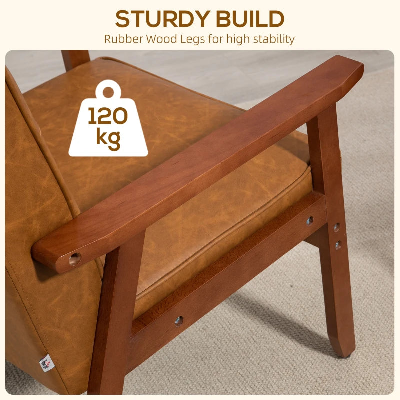 Retro-Style Accent Chair with Brown Faux Leather Seat for Stylish Home Decor
