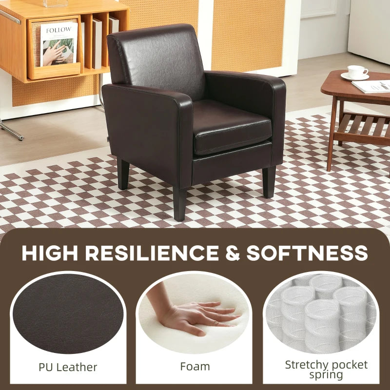 Brown Faux Leather Simple Armchair for Stylish Living Room Seating
