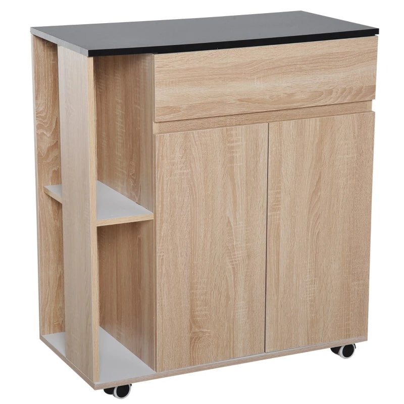 Rolling Kitchen Storage Trolley Cart with Locking Wheels, Cupboard, Shelves, Door & Drawer - Versatile Island Organizer