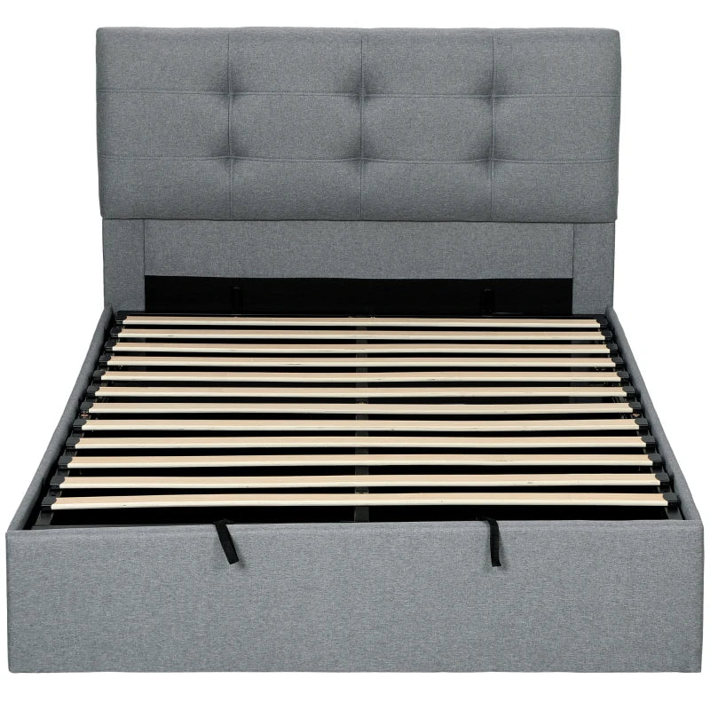 4ft6 Double Ottoman Bed with Gas Lift Storage - Stylish Grey Upholstered Design for Maximum Bedroom Storage