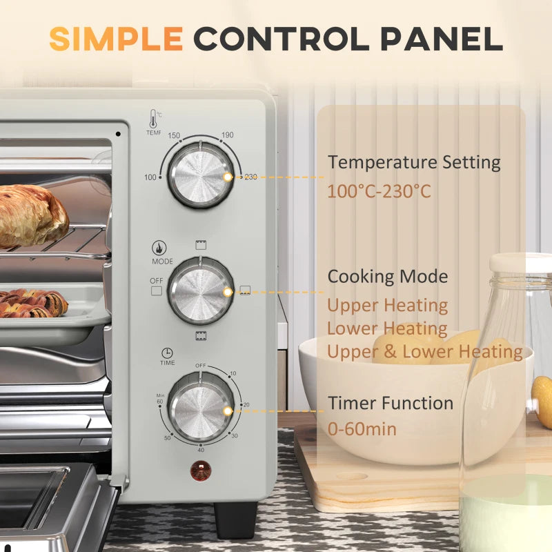 21L Mini Countertop Oven - Adjustable Temperature 100°C-230°C, Sleek Silver Design, Perfect for Baking & Cooking