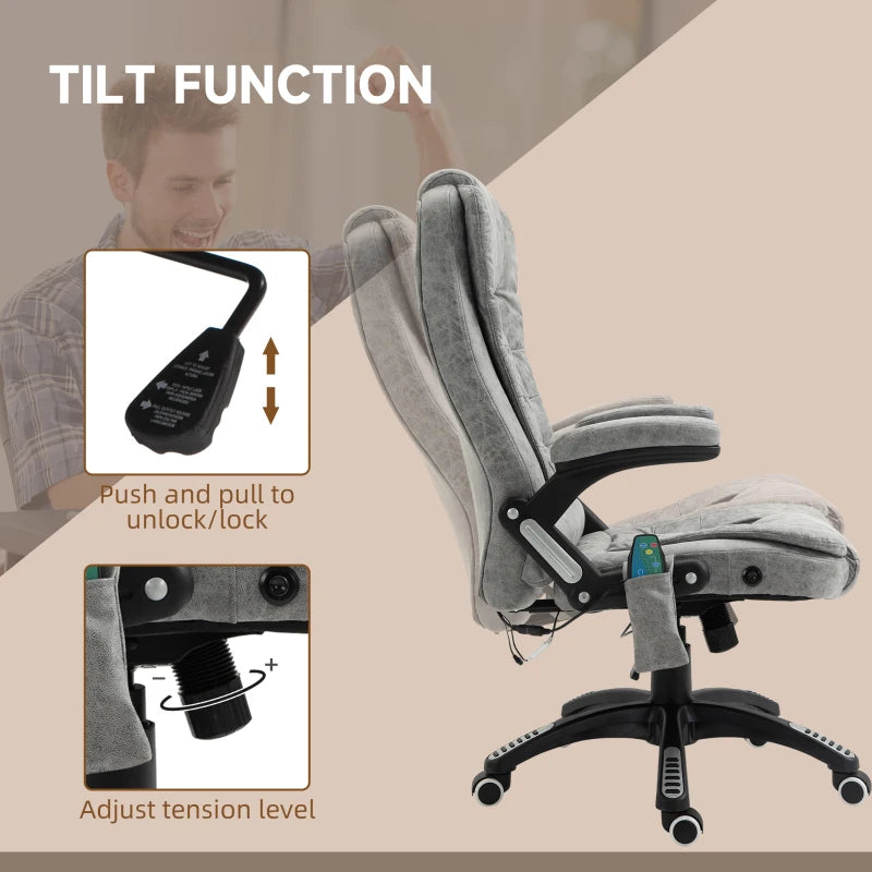 Vinsetto Heated Massage Recliner Chair - 6 Massage Points, 360° Swivel, Microfiber Office Chair, Grey Comfort