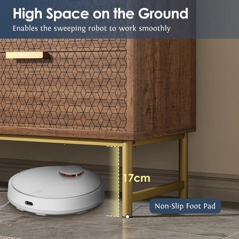 Embossed Wood Chest of Drawers - 6-Drawer Sideboard, Anti-Tip Design, Walnut Finish, 120x40x75 cm for Living Room