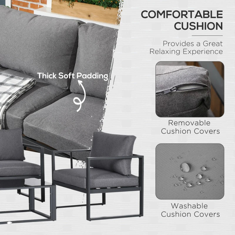 4 Piece Garden Sofa Set with Cushions Aluminium Frame Patio Furniture Grey