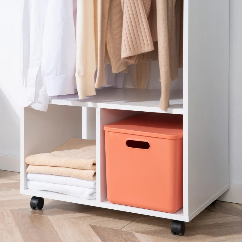 Mobile Open Wardrobe with Clothes Hanging Rail and Storage Shelves for Bedroom or Hallway
