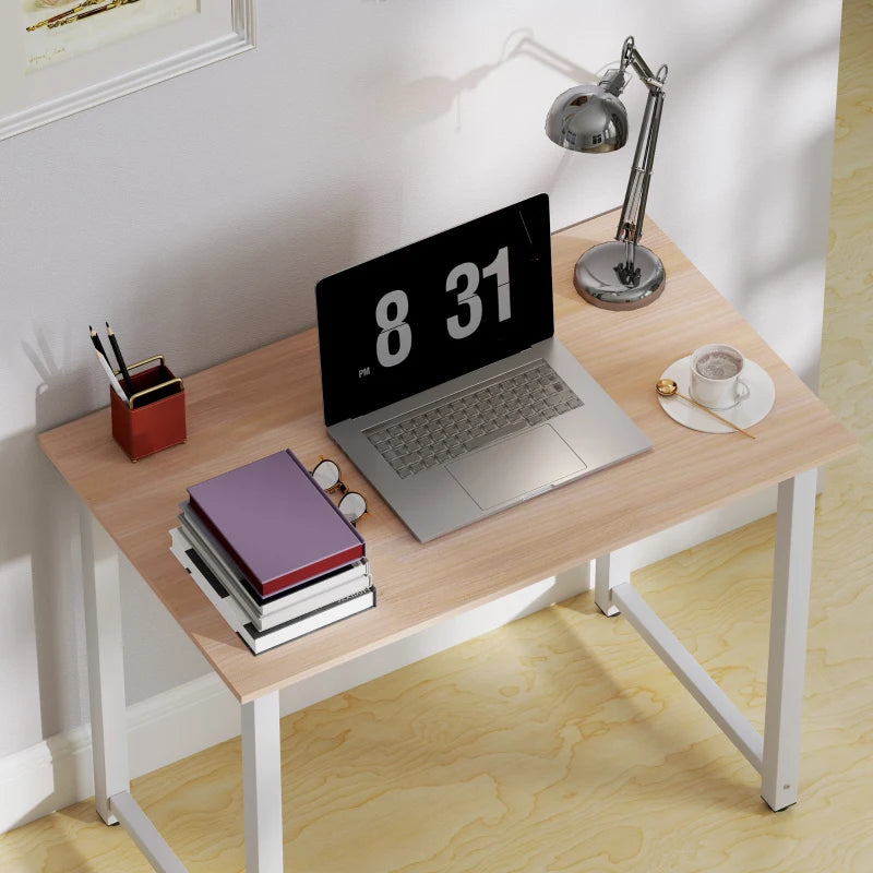 Modern White Computer Desk - 100x60cm Writing Table for Home Office & Study - Sturdy Metal Frame, Easy Assembly