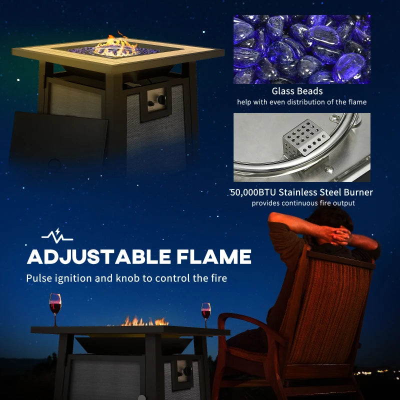 50,000 BTU Gas Fire Pit Table with Cover - 71x71cm Outdoor Patio Heater - Stylish Grey Design