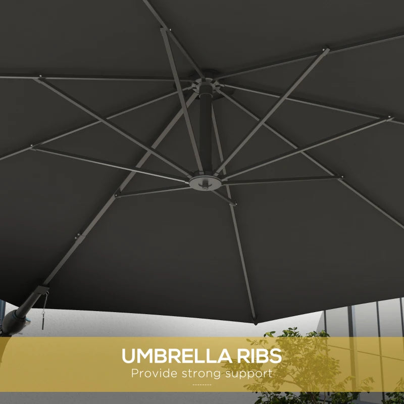 Grey 3m Wall-Mounted Parasol Shade with Handle