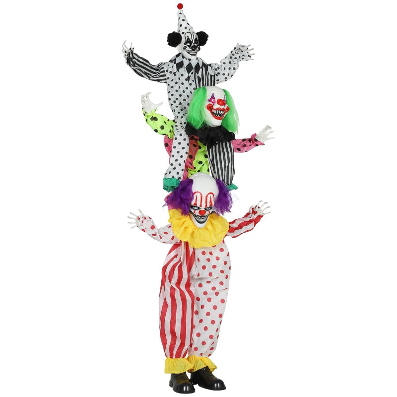 Life Size Stackable Animated Clown with Red Light Up Eyes - Scary Sound Activated Halloween Decoration, Battery Operated Indoor Prop