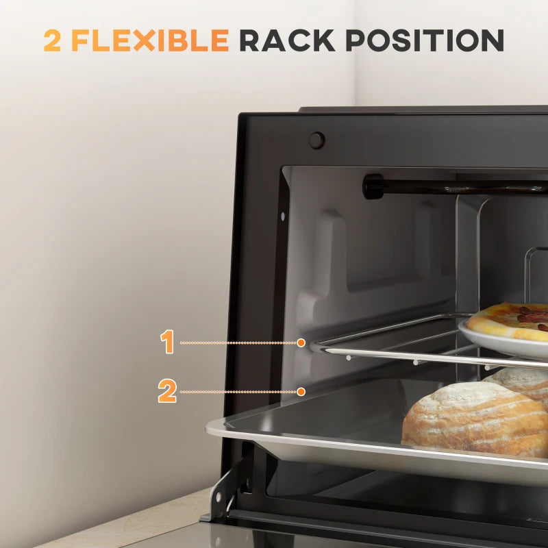 Compact 9L Mini Oven & Electric Grill - Adjustable Temp, Timer, Dishwasher Safe Tray, 750W, Black Countertop Toaster Oven