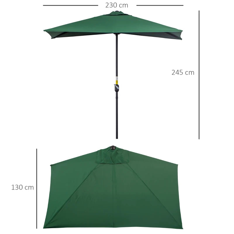 Green Half Round Balcony Parasol with Crank Handle (2.3m)