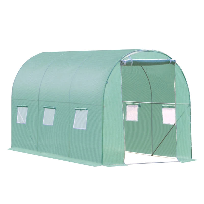 Green Garden Tunnel Greenhouse with Roll-Up Door, 3x2M