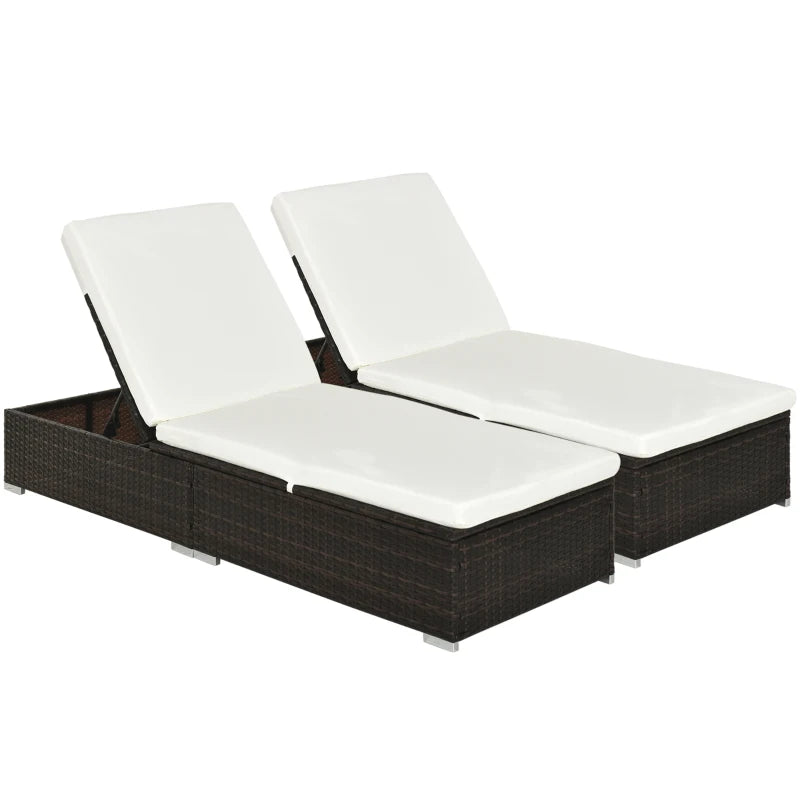 Brown Rattan Sun Lounger Set with Cushions - Outdoor Garden Furniture