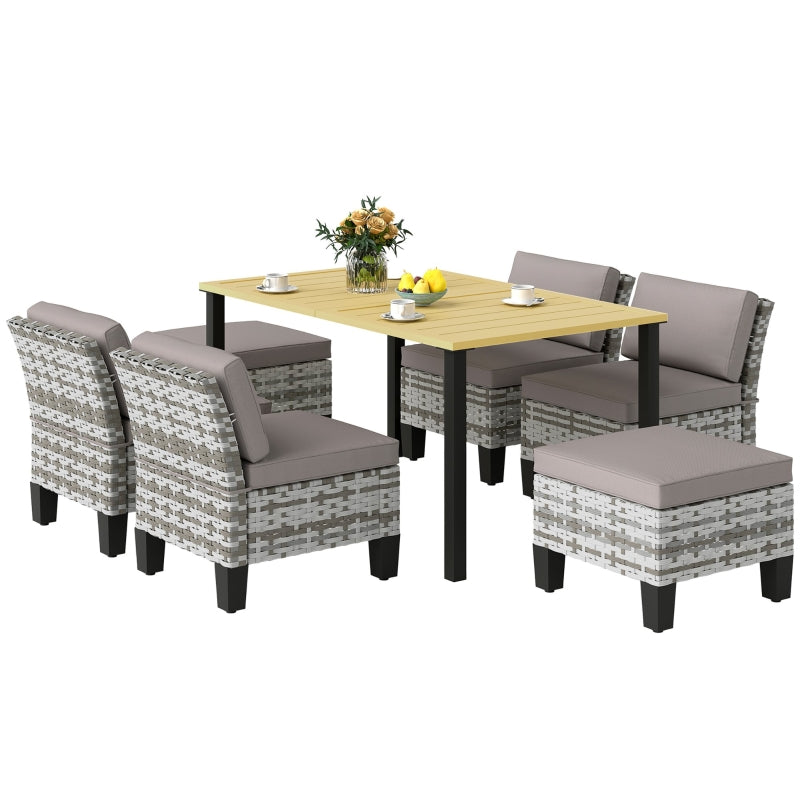 7-Piece Grey Rattan Garden Dining Set with Cushions, Umbrella Hole, Patio Table & Chairs
