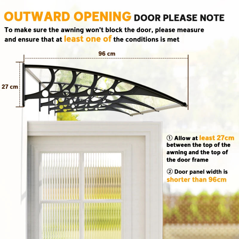 303 x 96cm Front Door Canopy - Clear - Rain Shelter for Window, Porch and Front/Back Doors