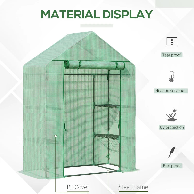 Portable Green Gardening Plant Grow House with 2 Tier Shelf, Greenhouse 141x72x191cm