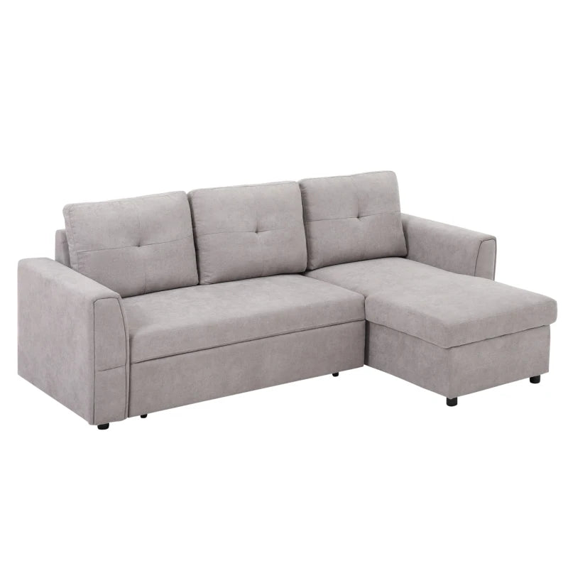 Light Grey Linen-Look 'L' Shape Storage Sofa Bed for Stylish Living Spaces