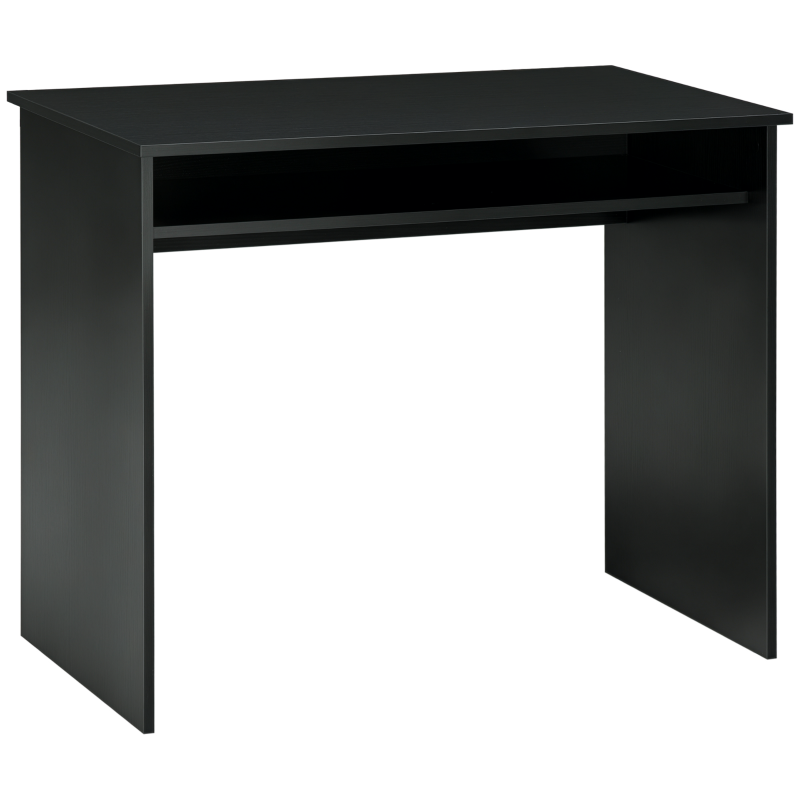 Modern Black Wood Grain Computer Desk - Small Home Office Writing Table with Storage Shelf, 90 x 50cm