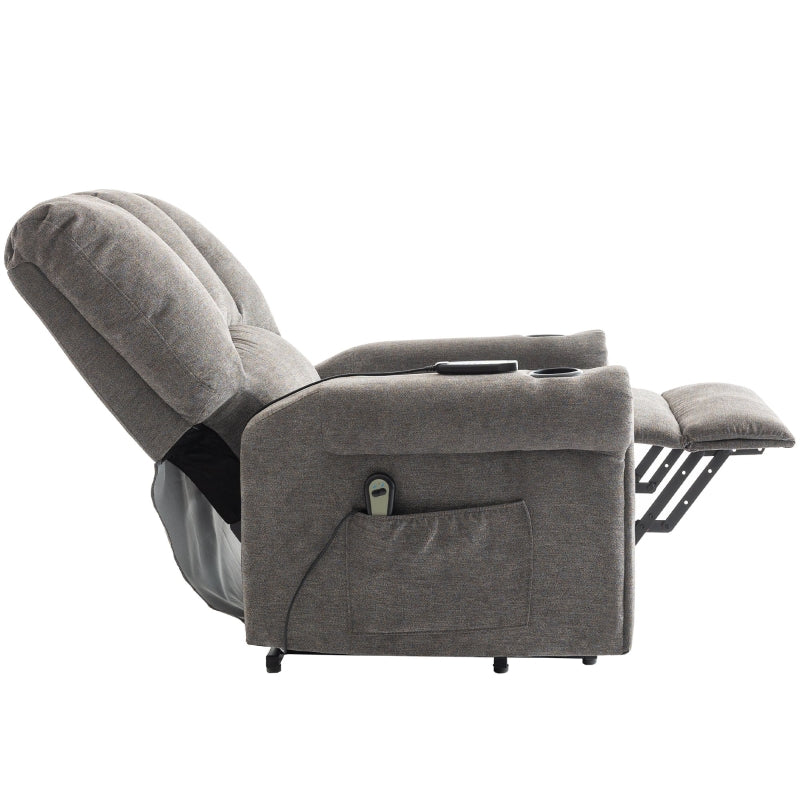 Electric Power Lift Recliner Chair with Heated Massage, Stand Assist, Storage Pockets and Cup Holders in Grey