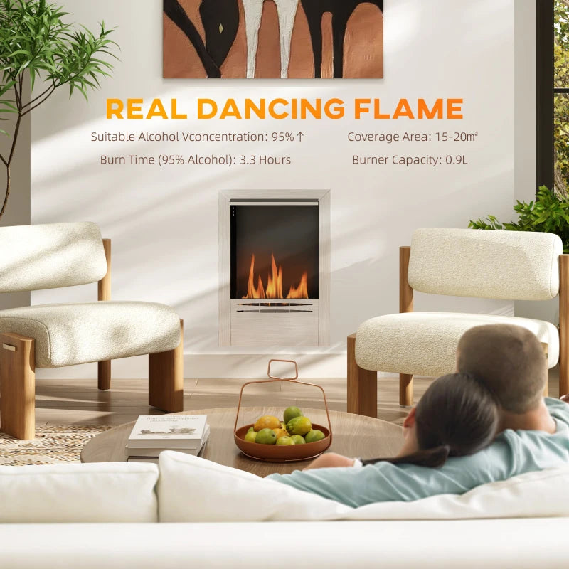 Stainless Steel Indoor Ethanol Fireplace Insert Bioethanol Burner 0.9L Volume 48x59cm Silver