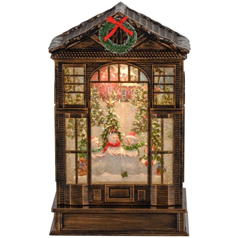 Bronze Tone Christmas Snow Globe Lantern with Lights - Musical Glitter Swirling Decoration, Battery Operated Holiday Gift