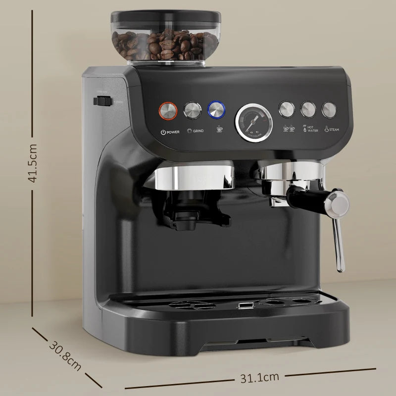 Premium 15 Bar Coffee Machine with Adjustable Grind, Steamer & Complete Accessories for Perfect Espresso at Home