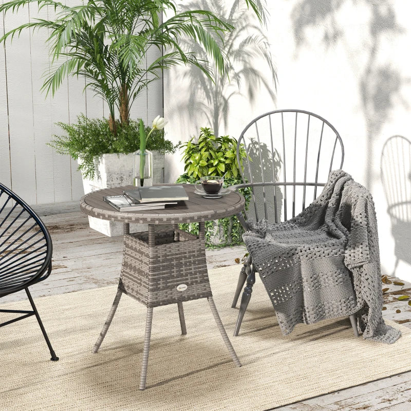 Grey 70cm 4-Person Wood-Effect Rattan Table