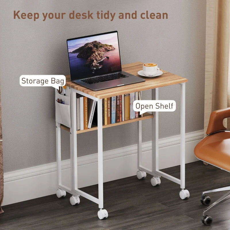 63 cm Drop Leaf Writing Desk - Natural Wood Finish, Compact Home Office Table, Space-Saving Design for Small Rooms