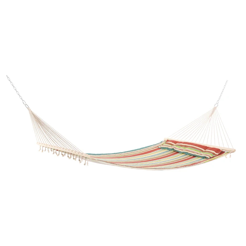 Red Striped Double Cotton Hammock with Pillow - Outdoor Garden Swing Bed