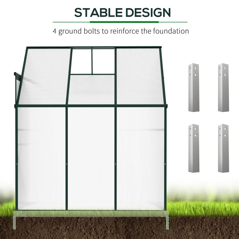 Green 6x4ft Lean-to Greenhouse with Roof Vent for Plants