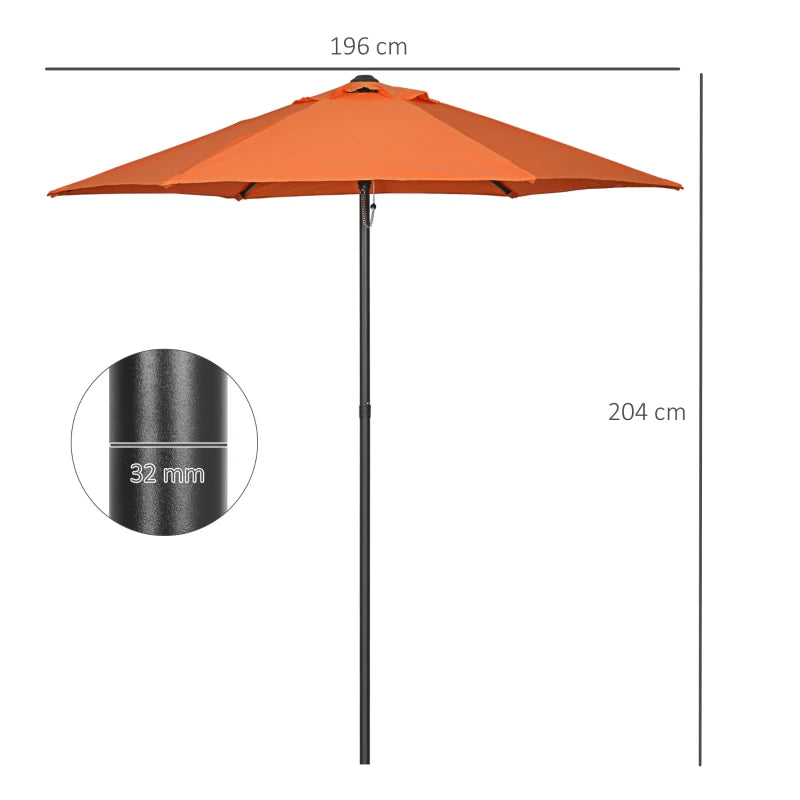 Orange 2m Outdoor Garden Parasol Umbrella with 6 Ribs