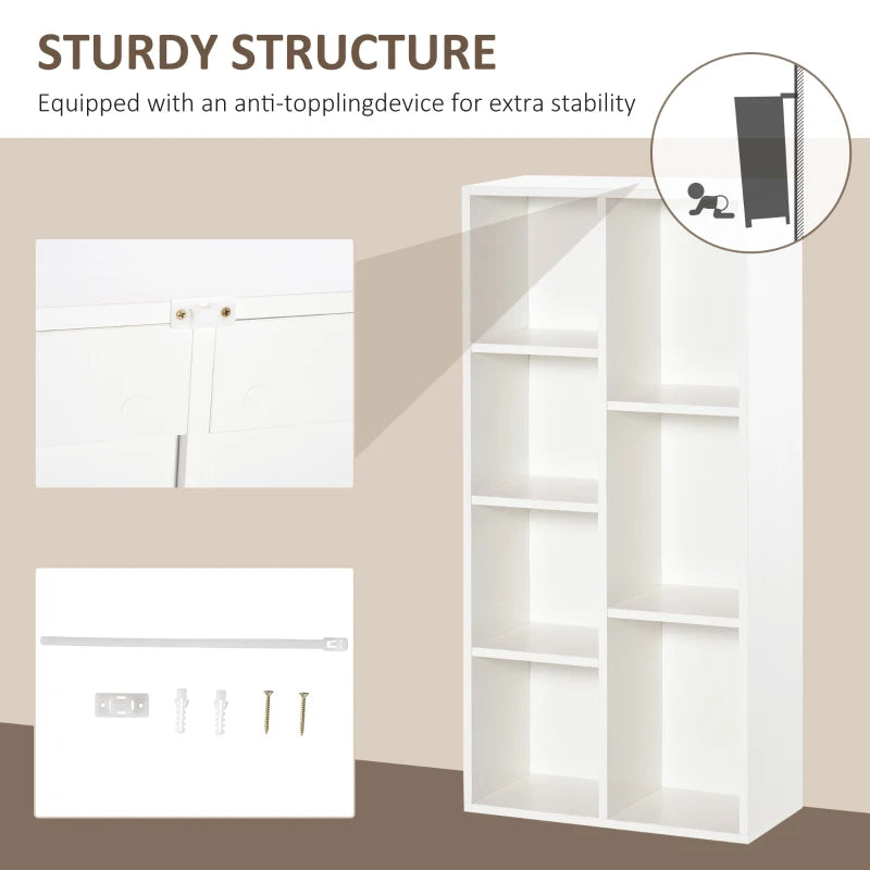 Stylish Seven-Cube Bookcase in White Wood Effect - Modern Storage Solution for Home or Office Organization