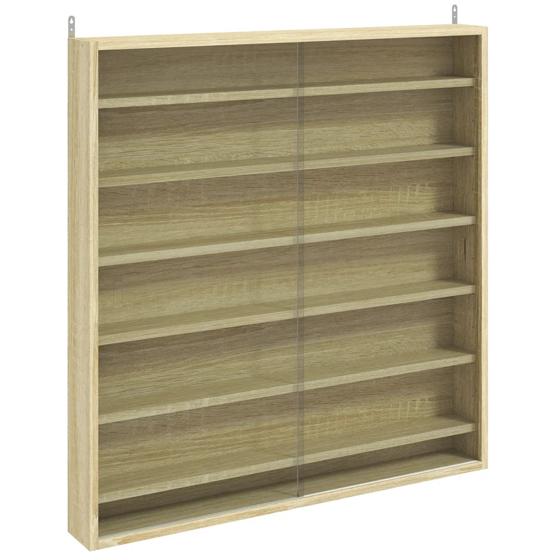 Elegant Oak Six Shelf Display Cabinet with Glass Doors - Perfect for Home Decor and Storage Solutions