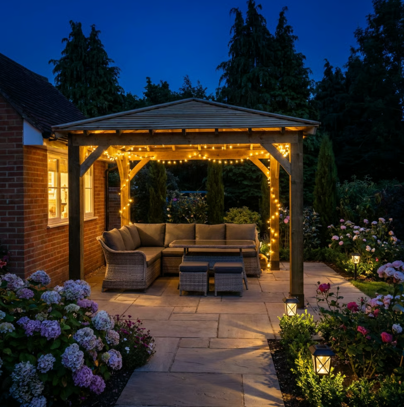 Ruby Wooden 4 Pitch Gazebo with Cedar Featheredge Roof – Classic Garden Shelter