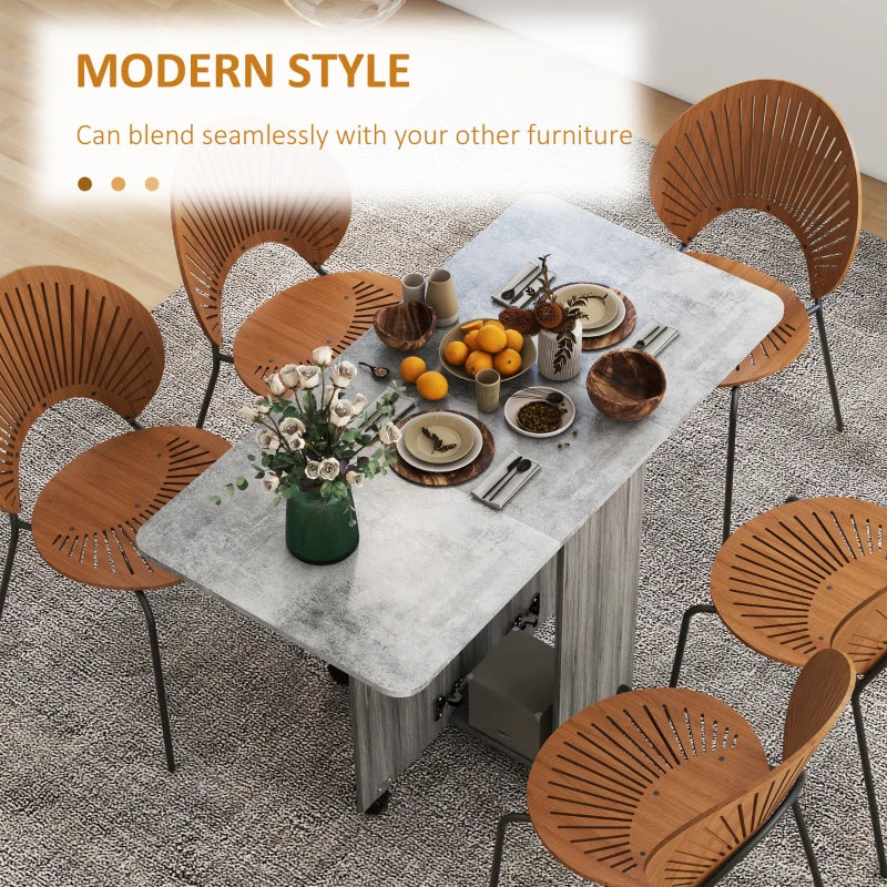 Multi-Storage Drop Leaf Dining Table for Six - Stylish Mixed Grey Finish, Space-Saving Design, Perfect for Modern Homes