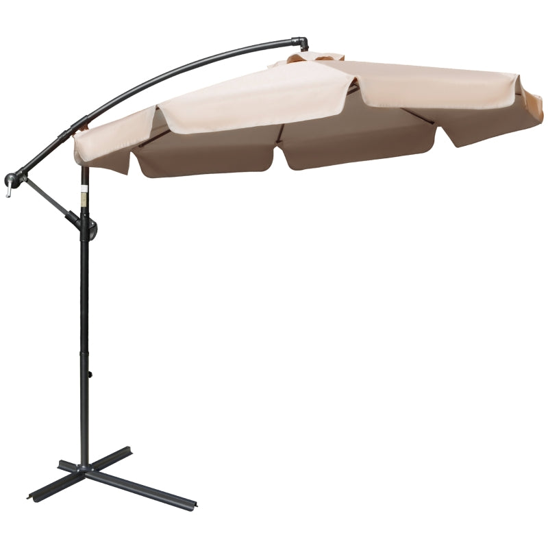 Light Brown 2.7m Cantilever Sun Umbrella with Crank Handle and Cross Base